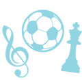 EIFA A light blue illustration featuring a soccer ball, a treble clef for music, and a chess king piece captures the diverse interests of students at a bilingual school in London.