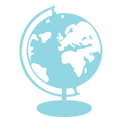EIFA A simple blue illustration of a globe, often seen in a bilingual school, showcasing continents like Europe, Africa, and parts of Asia. This minimalistic design is supported by a base and arm, reflecting the global perspective embraced by institutions like EIFA.
