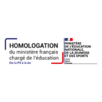 EIFA Logo with text in French indicating Homologation du ministère français chargé de léducation alongside the Ministère de léducation nationale, de la jeunesse et des sports emblem. Featuring the French flag colors, it captures EIFAs bilingual ethos in London.