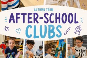 EIFA Les enfants participent à diverses activités proposées par les clubs périscolaires, notamment des ateliers de loisirs créatifs, de peinture, de sciences, d’échecs et d’arts martiaux. Mettant en avant des thèmes tels que la Journée mondiale de l’alimentation, l’affiche fait la promotion des clubs périscolaires pour le trimestre d’automne à l’aide d’icônes et d’une mise en page joyeuse.